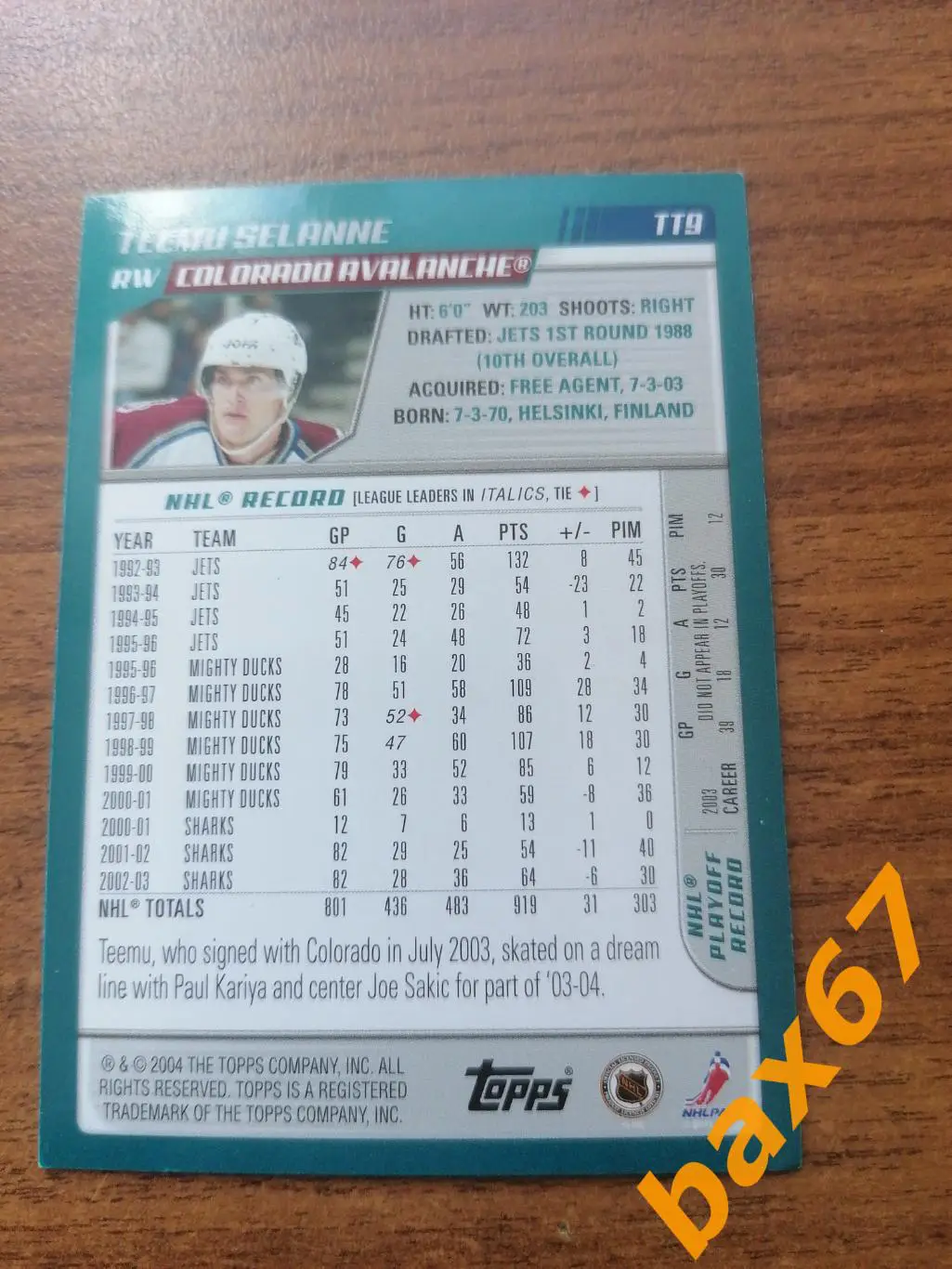 Колорадо :Teemu Selanne 1