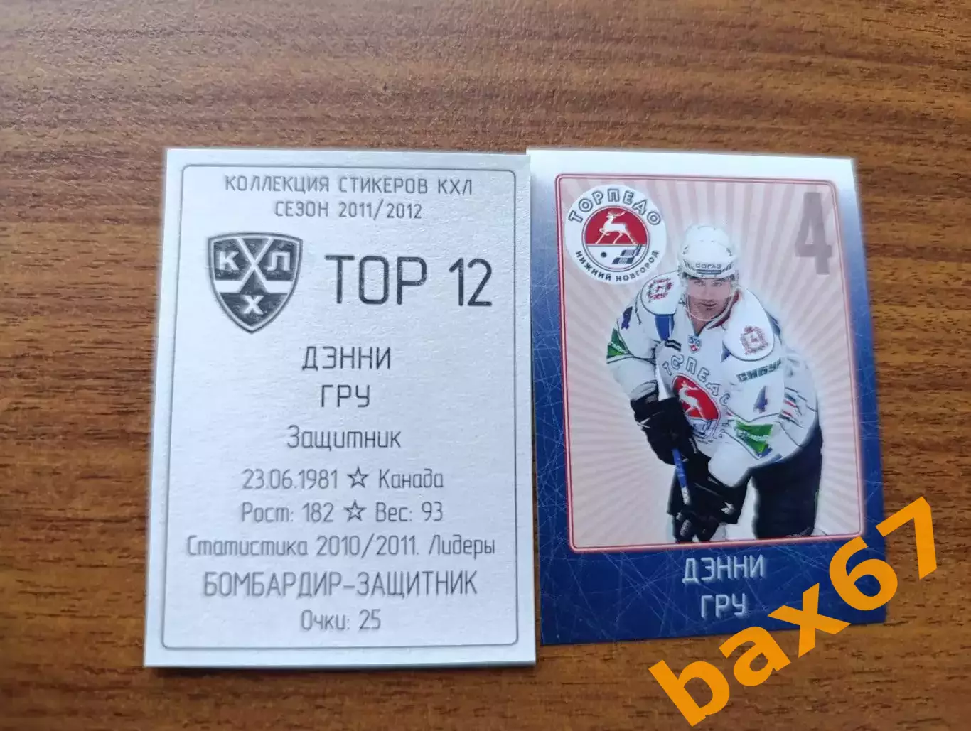 Коллекции стикеров КХЛ 2011/12, Торпедо Нижний Новгород ,Гру Дэнни