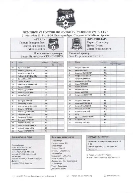 Урал - Краснодар 2015