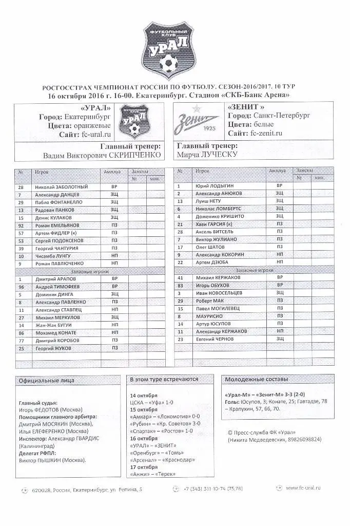 Урал - Зенит 2016