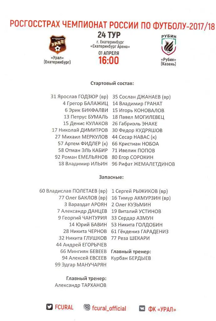 Урал - Рубин 2018