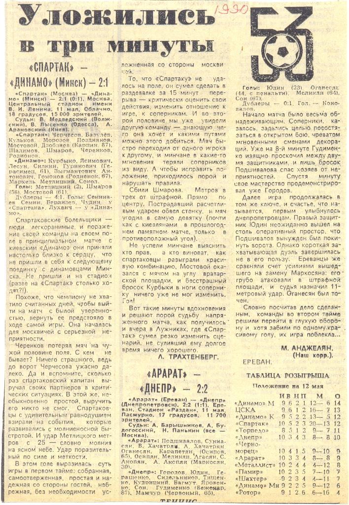 Спартак - Динамо Минск, Арарат - Днепр 1990