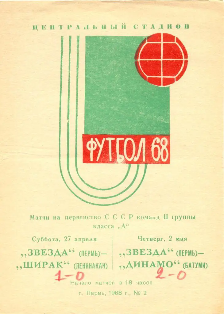Звезда Пермь - Ширак, Динамо 1968