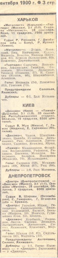 Харьков, Киев, Днепропетровск - игры 28.09.1990