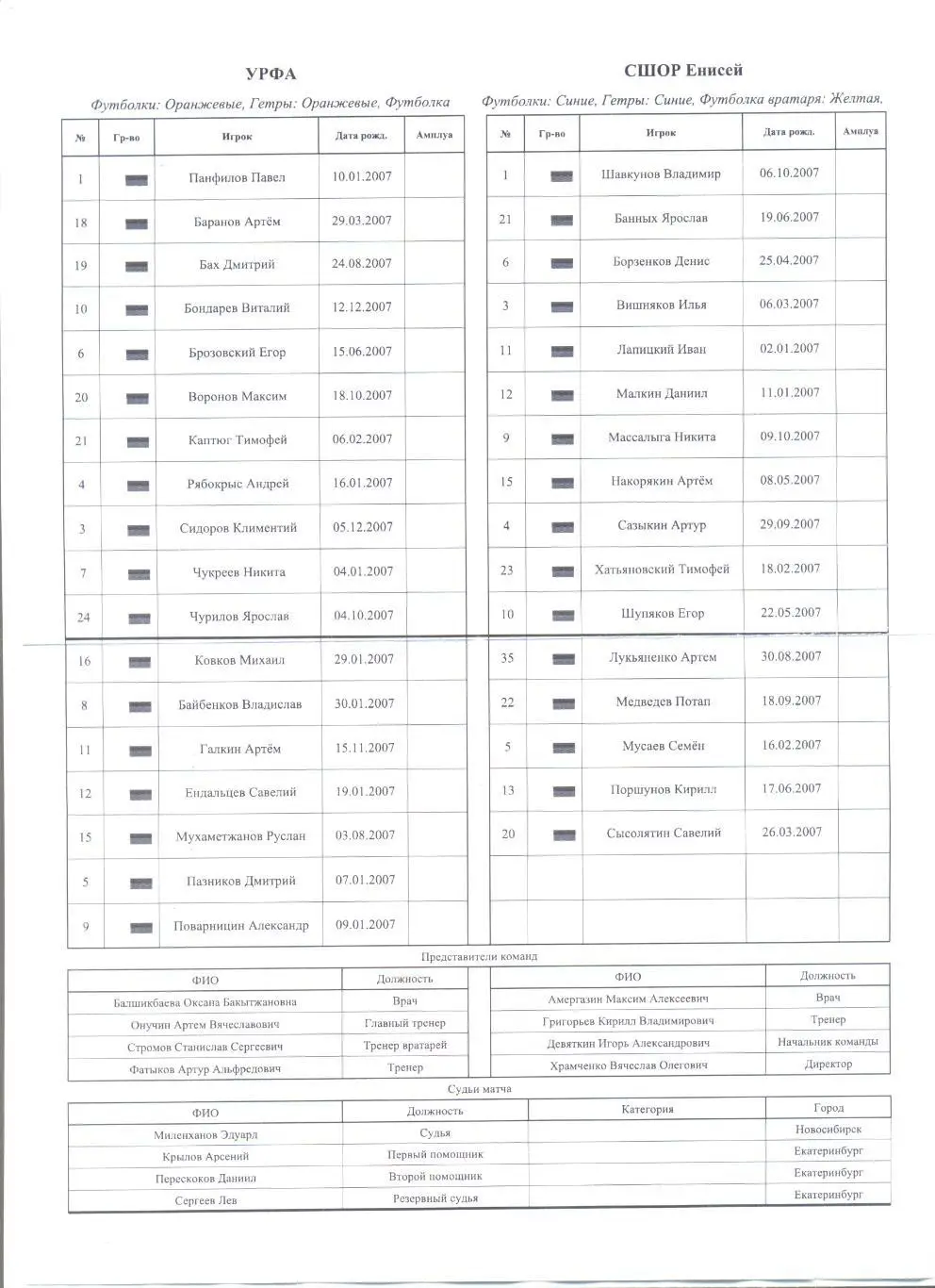 УРФА Екатеринбург - СШОР Енисей Красноярск 2022