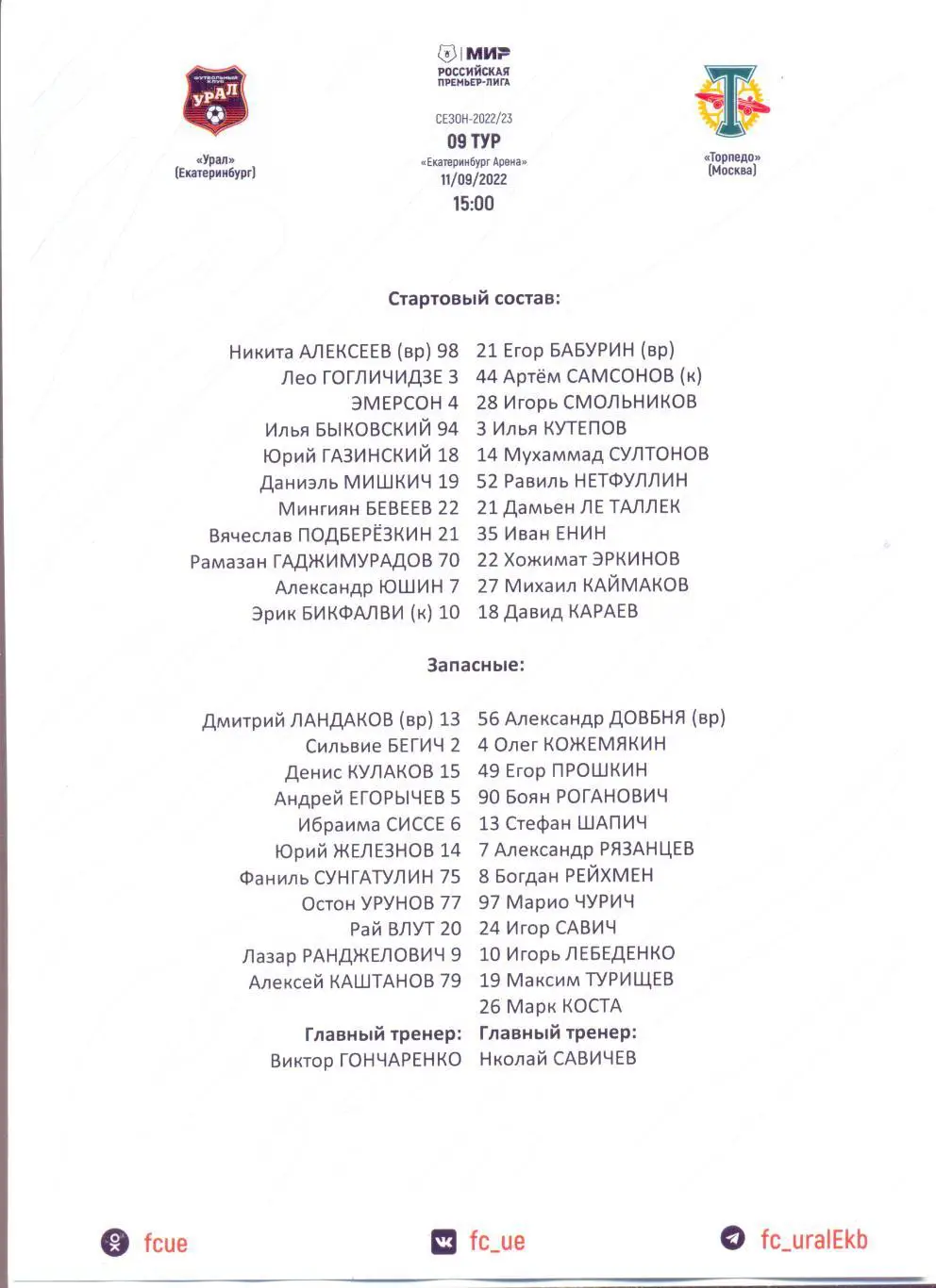 Урал - Торпедо Москва 22/23