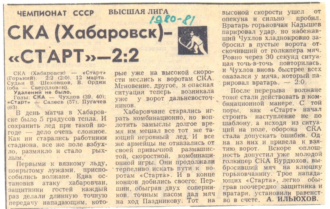 СКА Хабаровск - Старт Горький 1981
