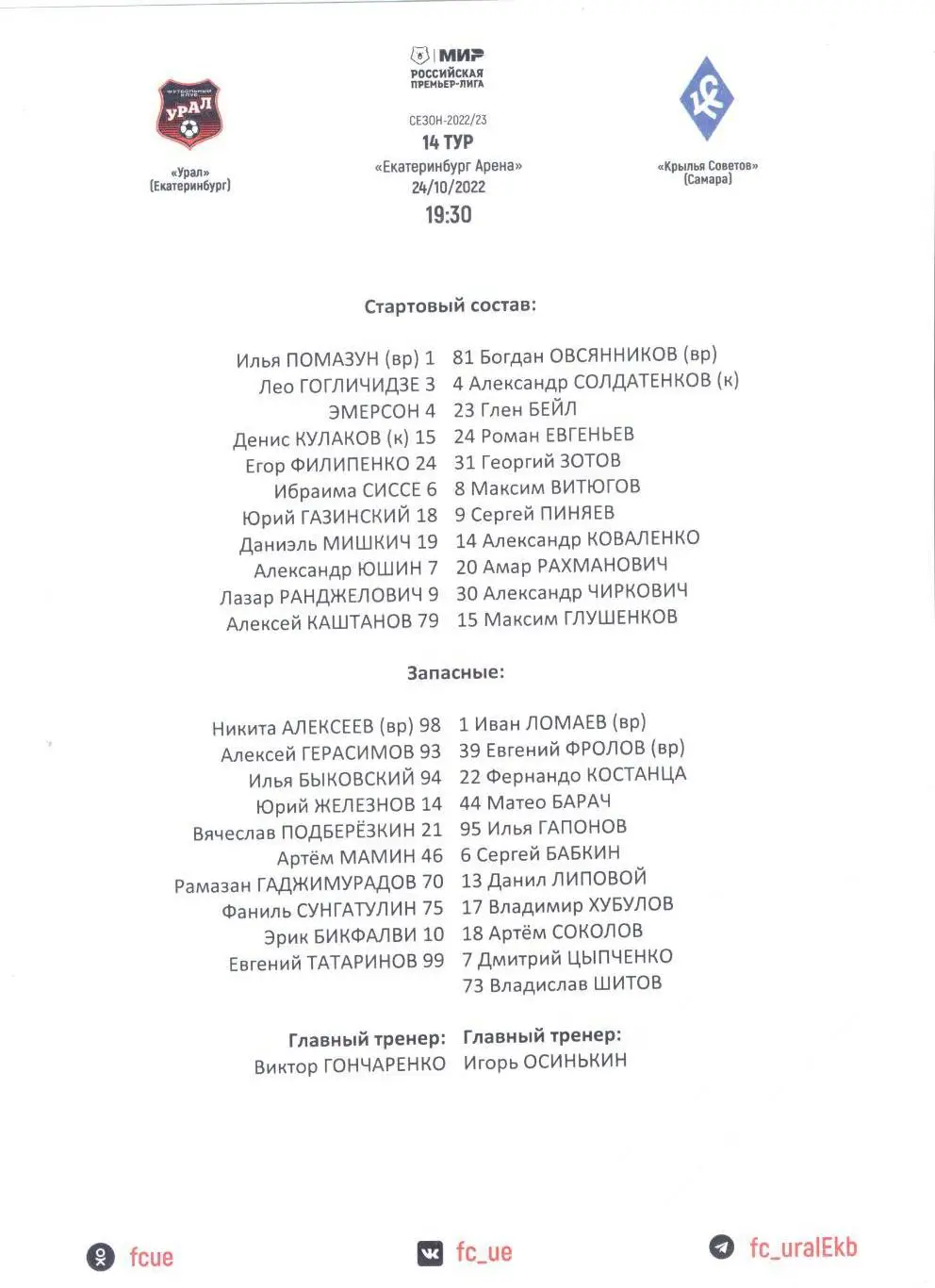 Урал - Самара 22/23 (протокол)