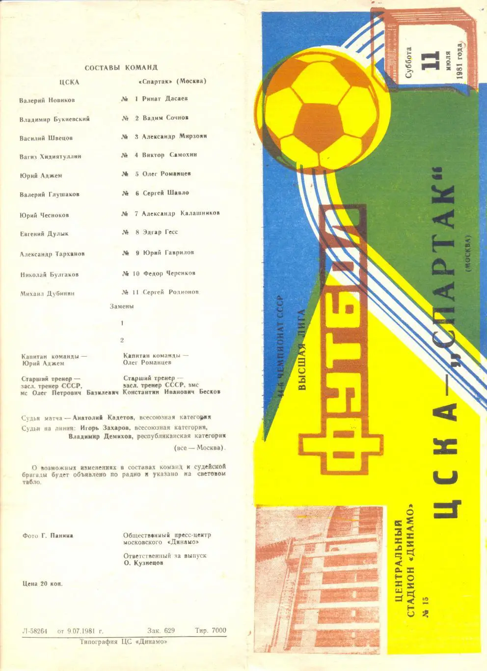 ЦСКА Москва - Спартак Москва 1981