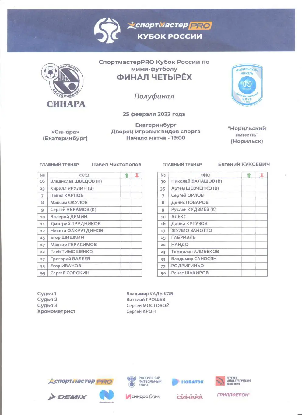 Синара - Норильский никель 2023 1/2 финала