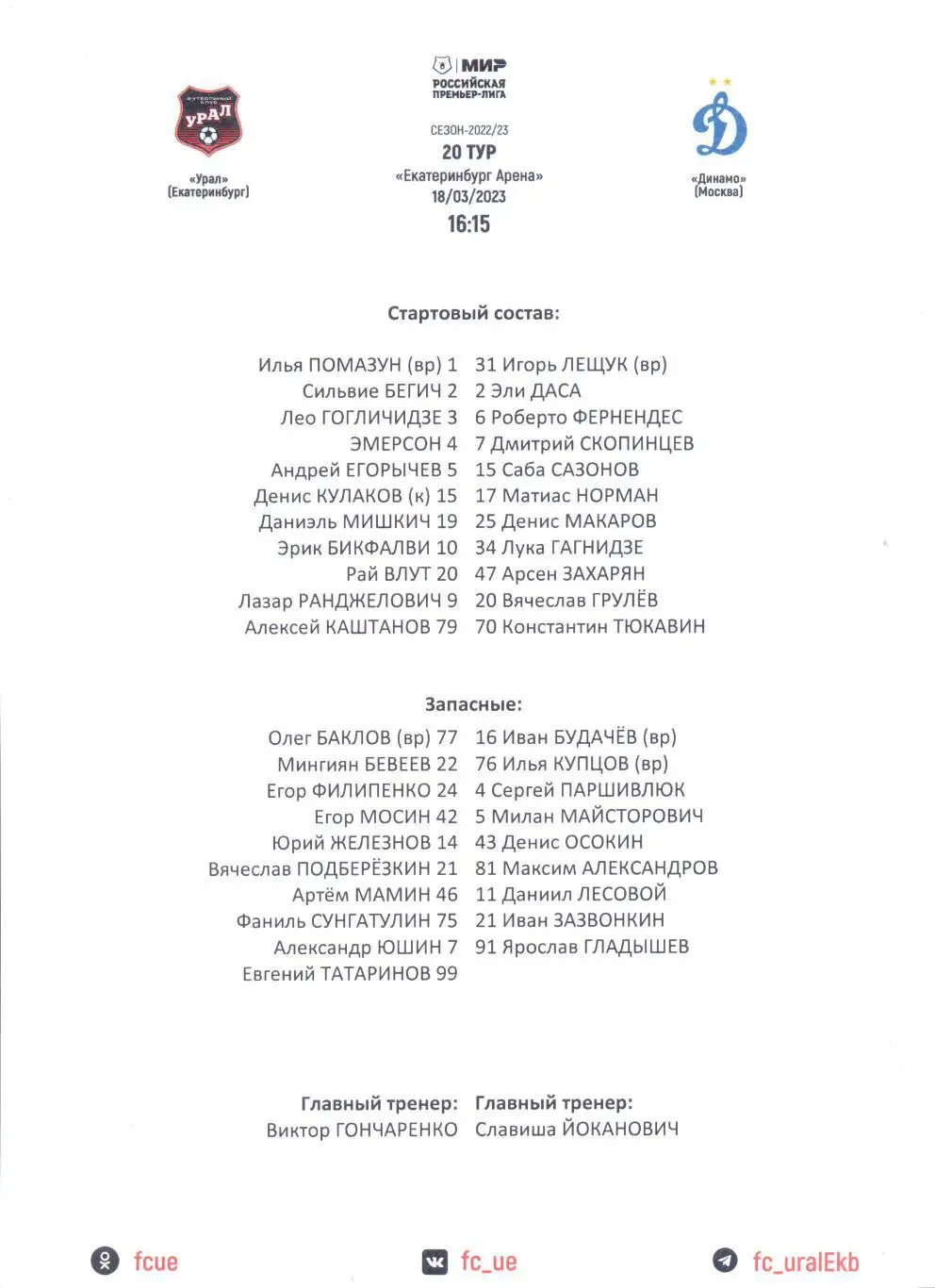 Урал - Динамо 22/23