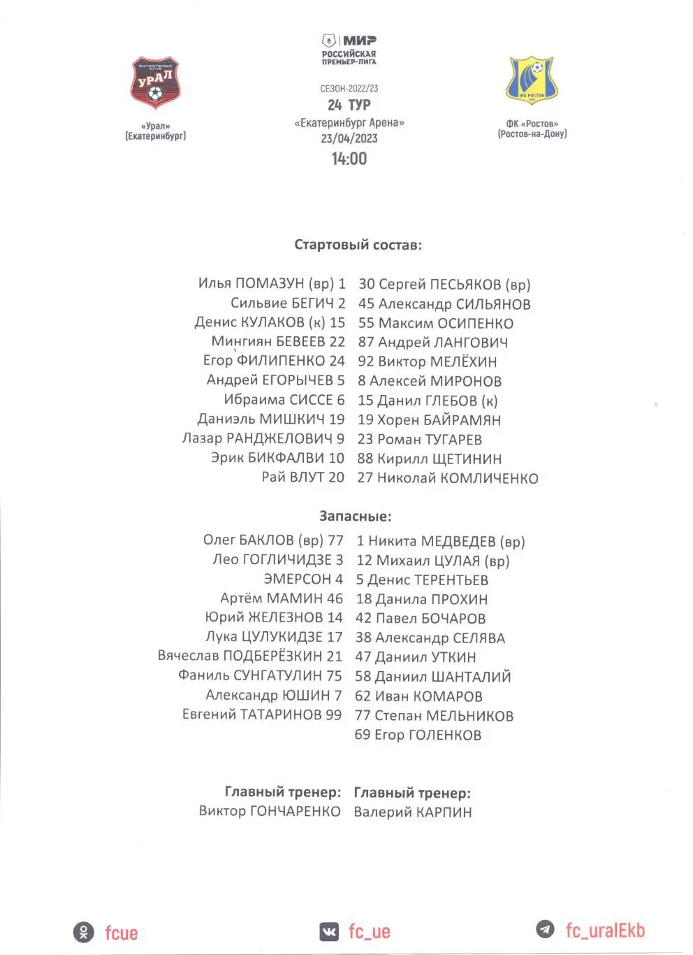 Урал - Ростов 22/23