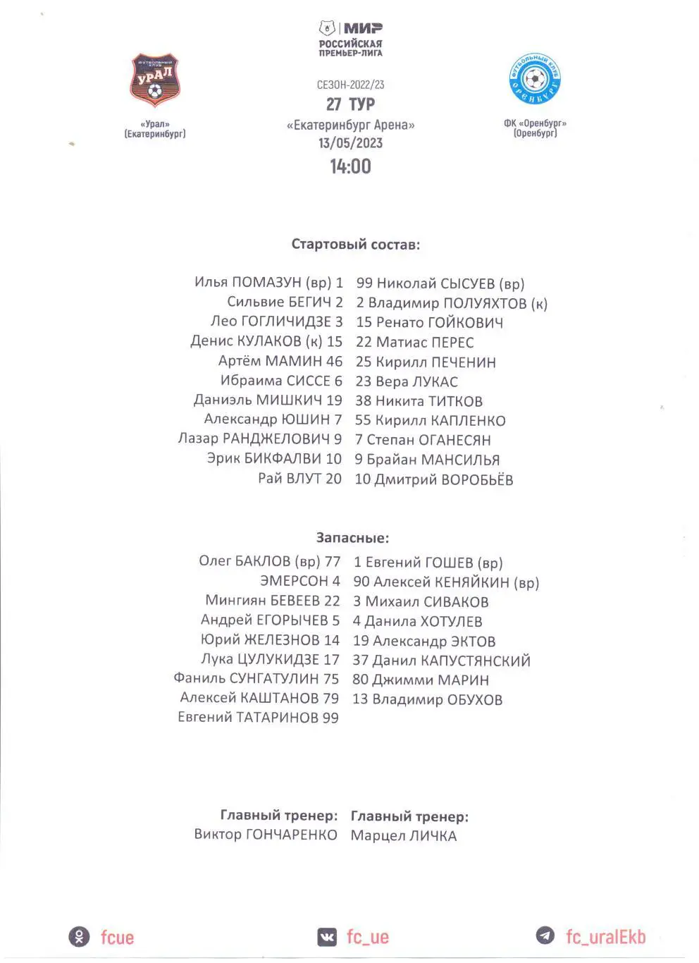 Урал - Оренбург 22/23 (протокол)