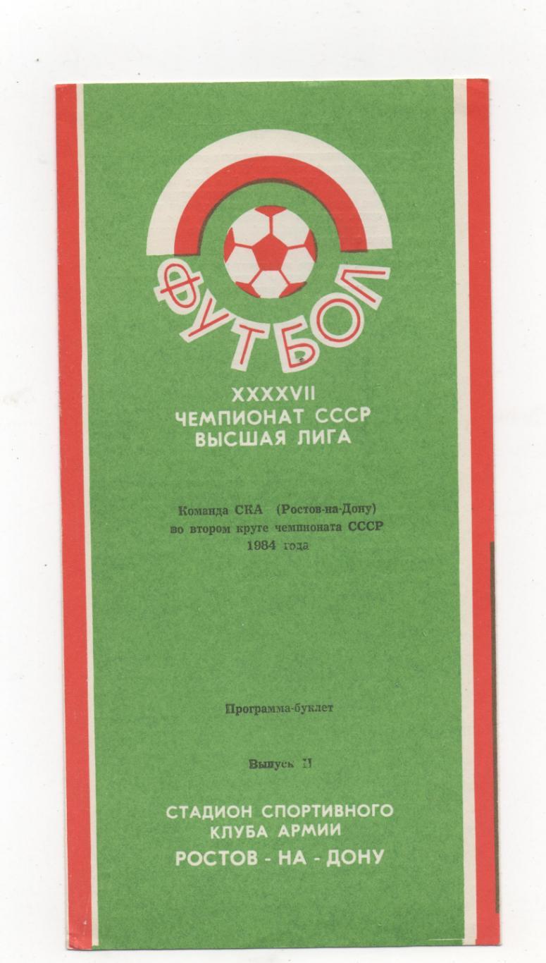 СКА (Ростов-на-Дону) во втором круге - 1984.