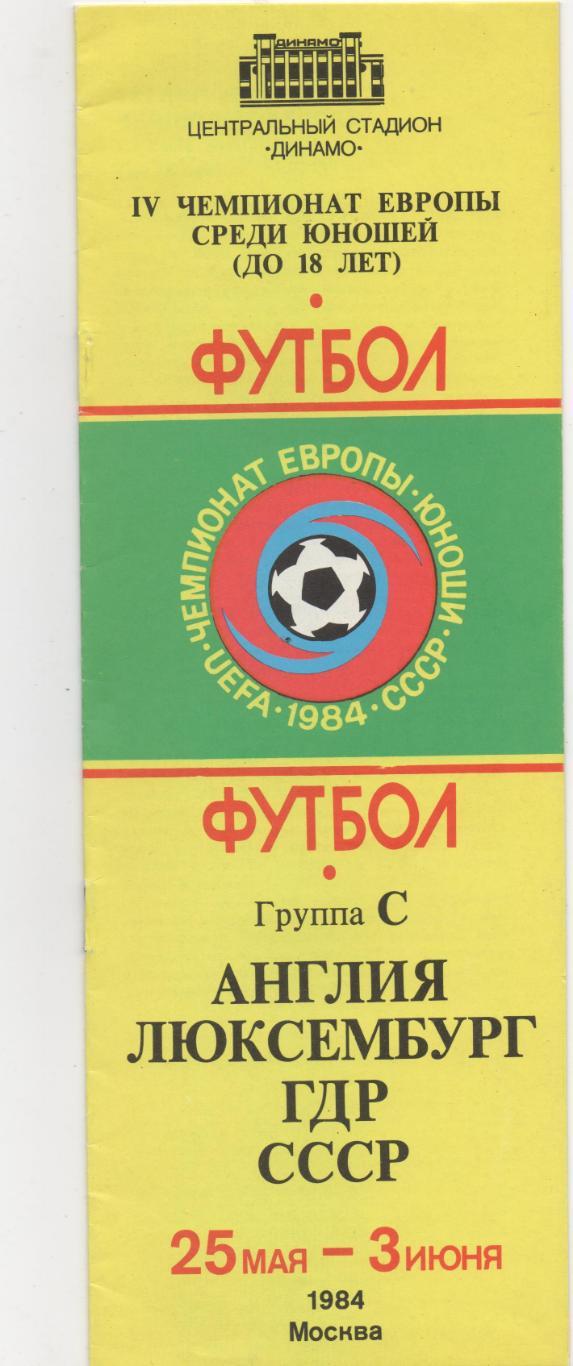 IV Чемпионат Европы среди юношей. группа С. Москва - 1984.