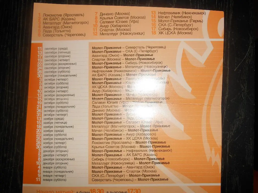 Календарь игр Молота-Прикамье 2002/2003 (первый этап) 1