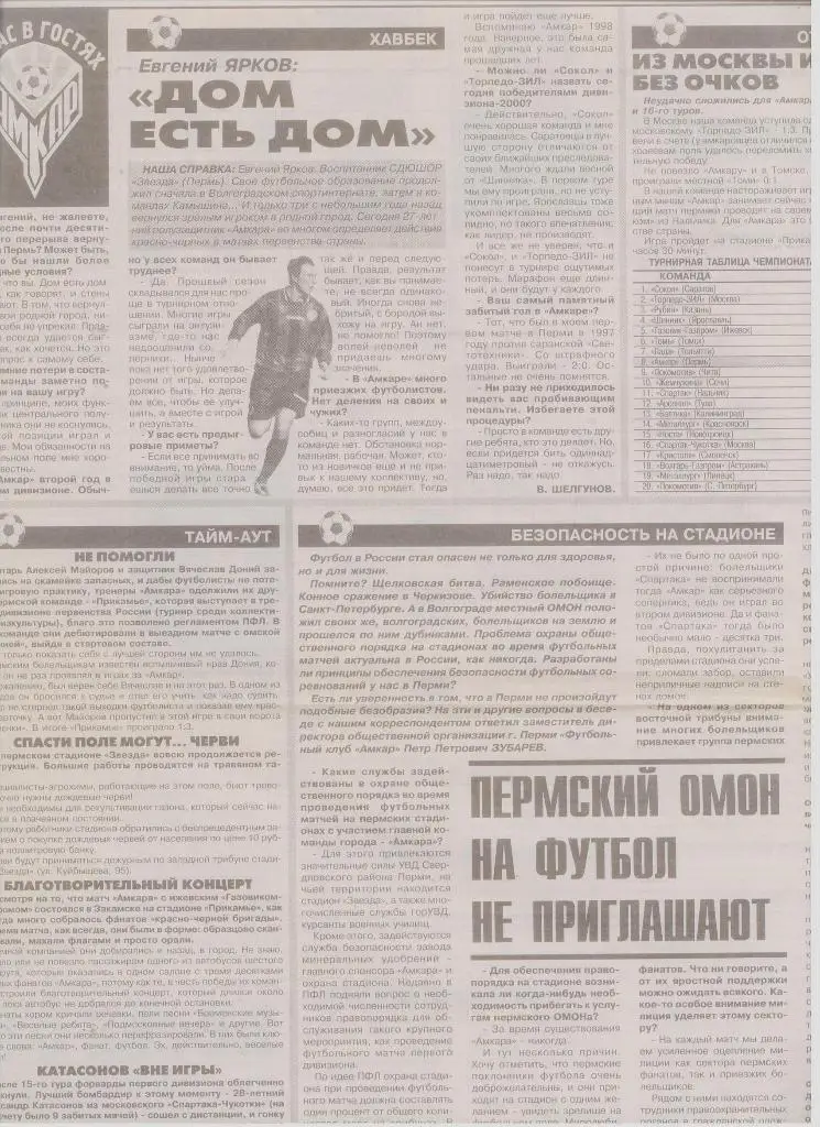 Публикация о пермском футболе