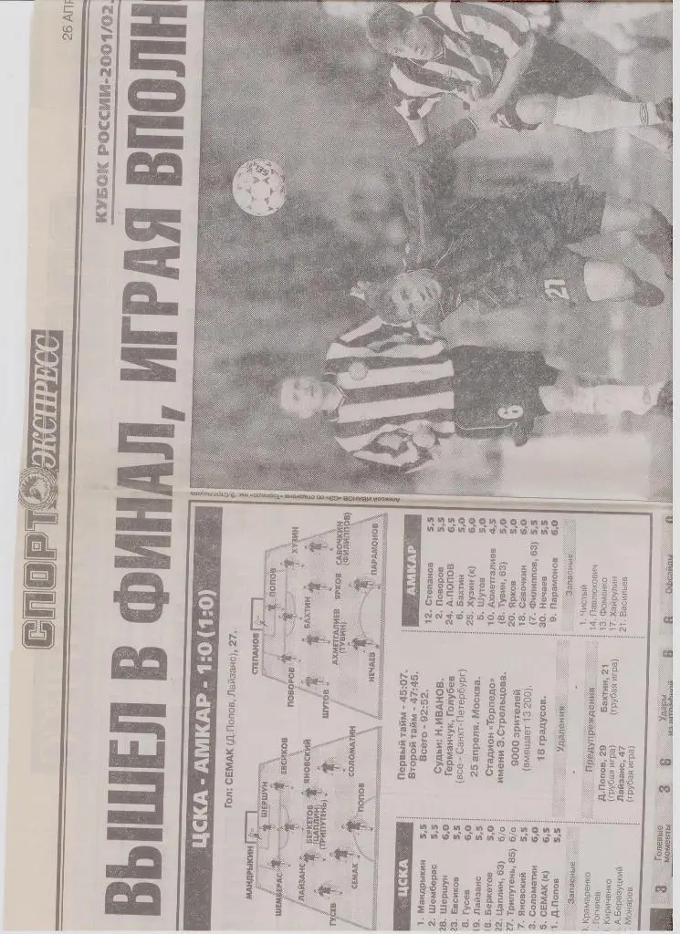 Публикация о пермском футболе