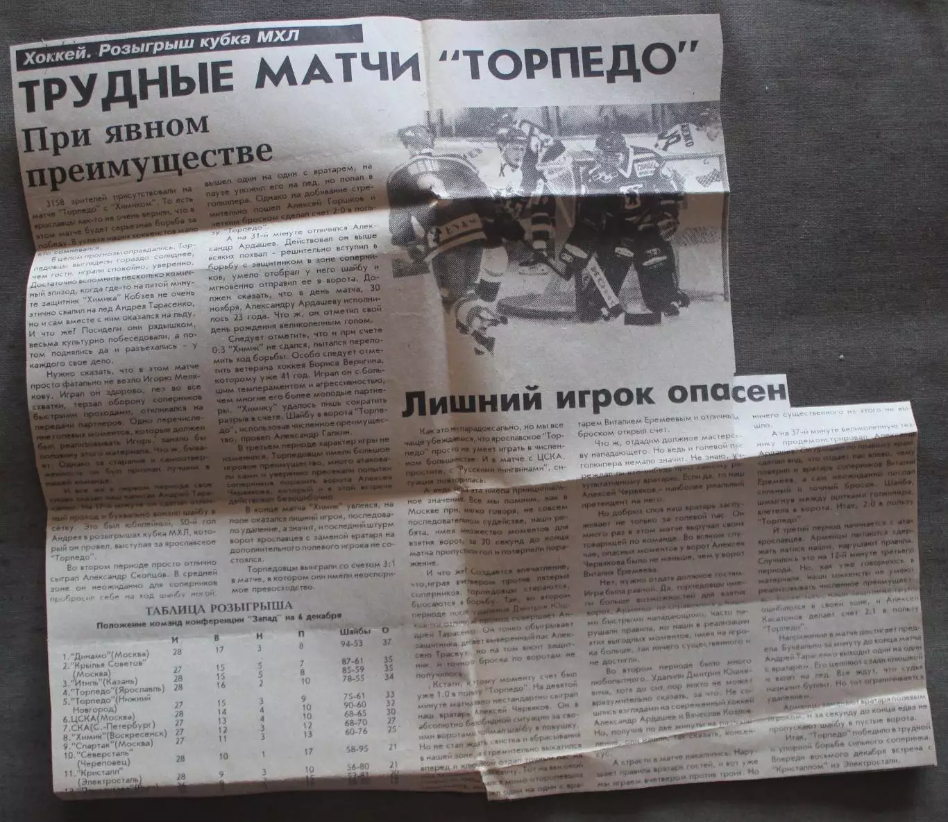 Трудные матчи Торпедо, Ярославский спорт, декабрь 1994