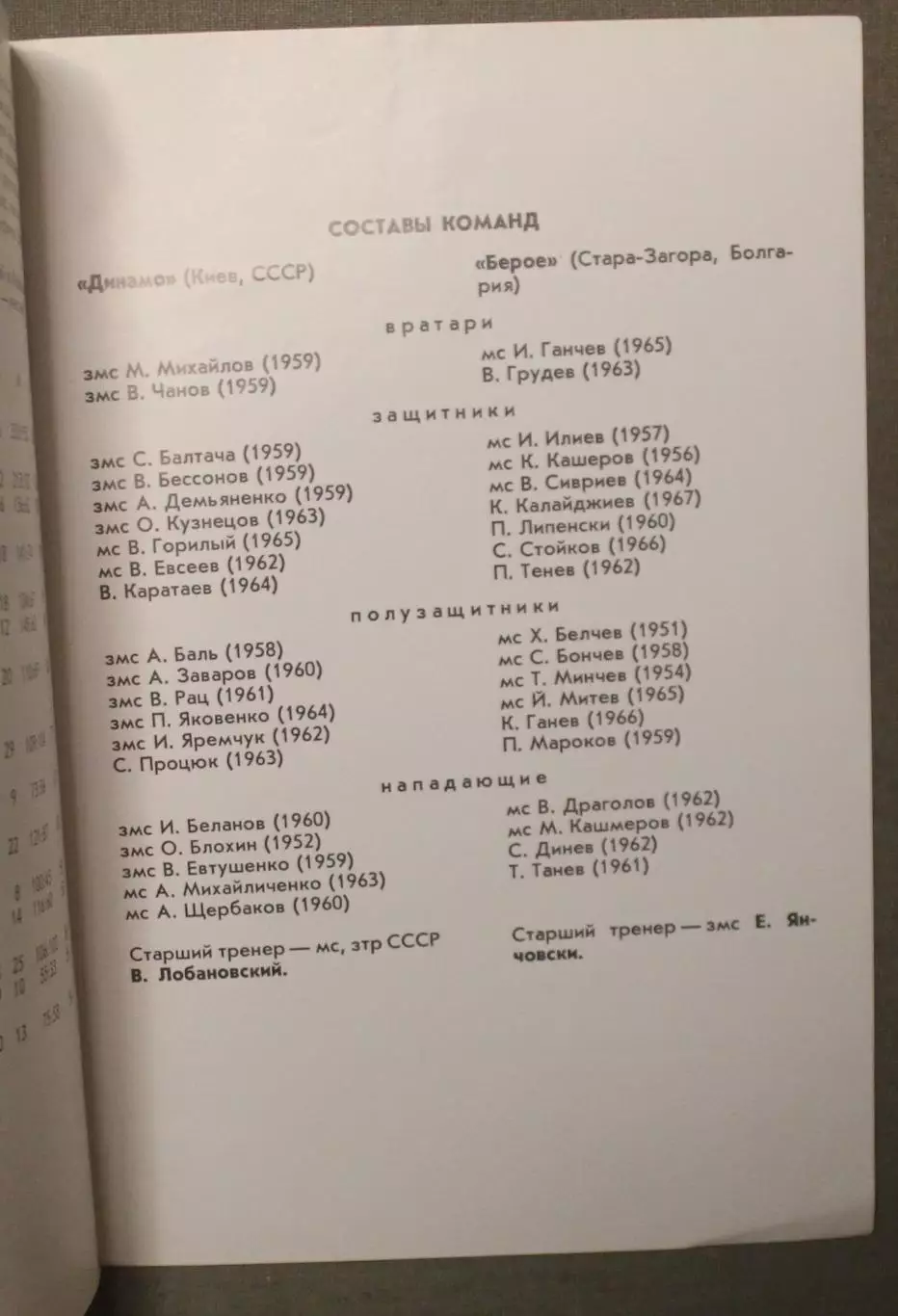 Динамо Киев, СССР - Берое Стара-Загора, Болгария 01.10.1986 1/16 Кубка чемпионов 1