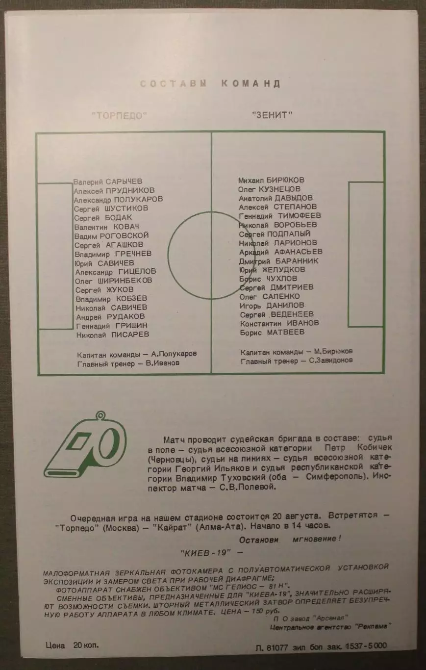 Торпедо Москва - Зенит Ленинград 14.08.1988 1
