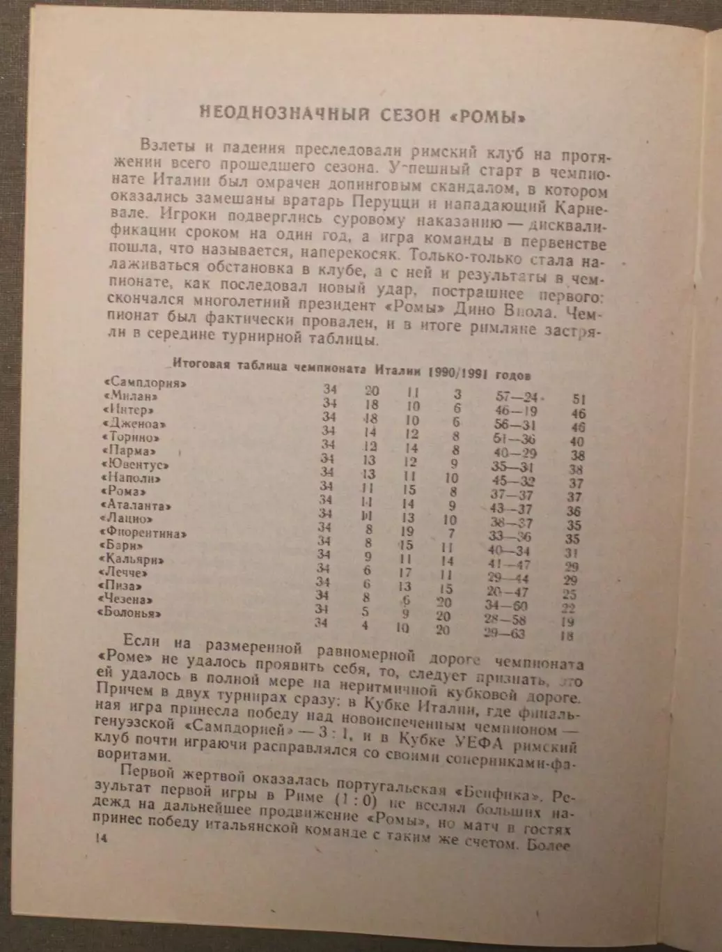 ЦСКА, СССР - Рома Рим, Италия 18.09.1991 2