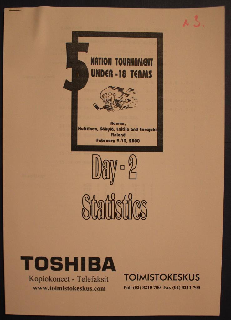 Хоккей. Итоговая статистика Турнира 5 наций до 18 лет 09-13.02.2000 Финляндия 4