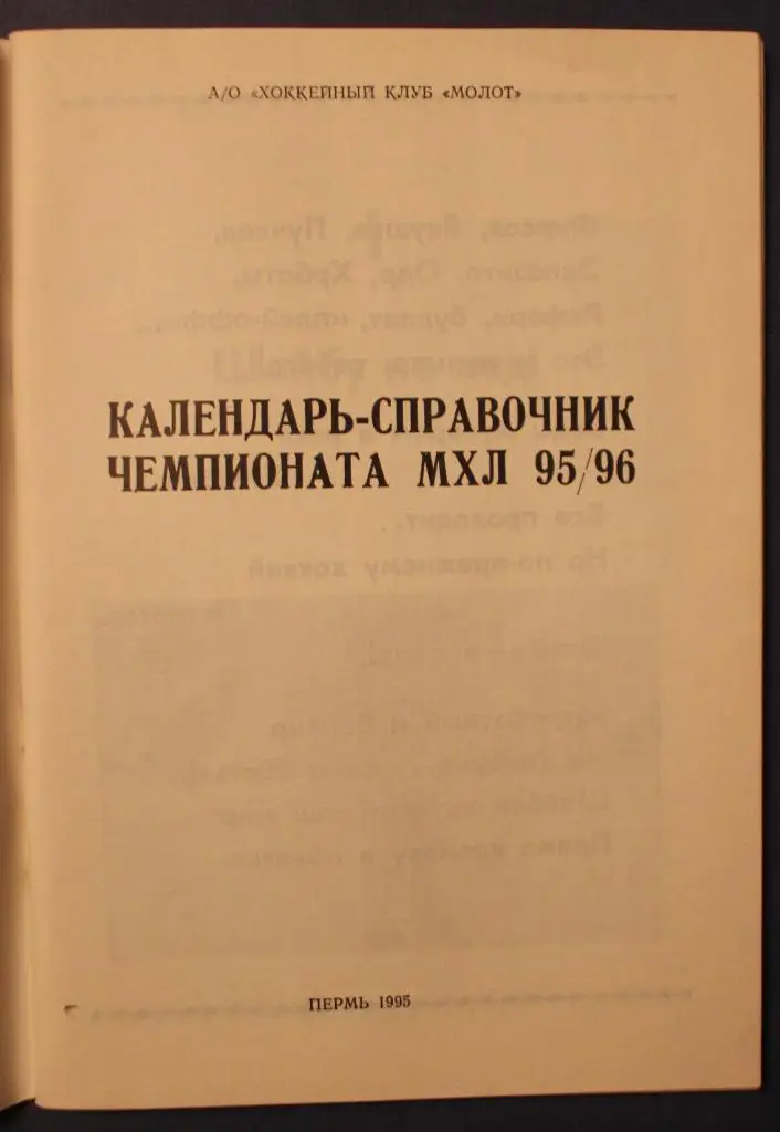 Хоккей 1995-96 Пермь 2