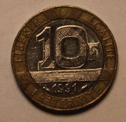 10 франков Франция 1991 биметалл