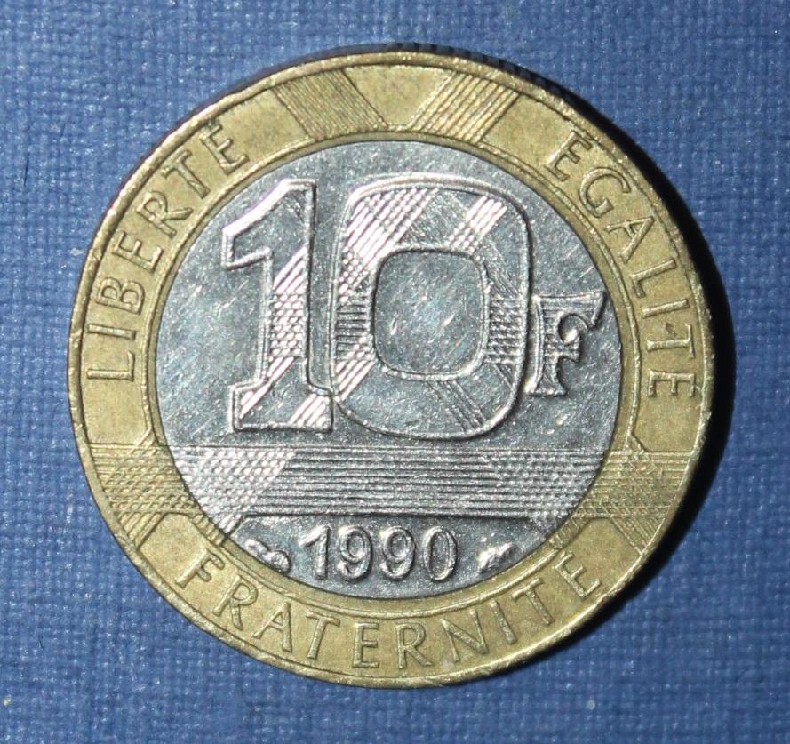 10 франков Франция 1990 биметалл