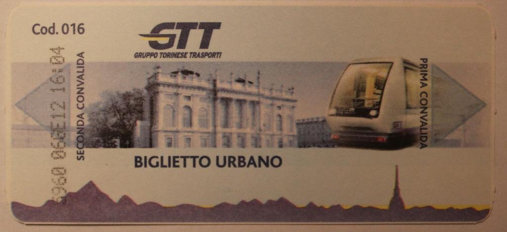 Билет на городской наземный транспорт (Турин, Италия)