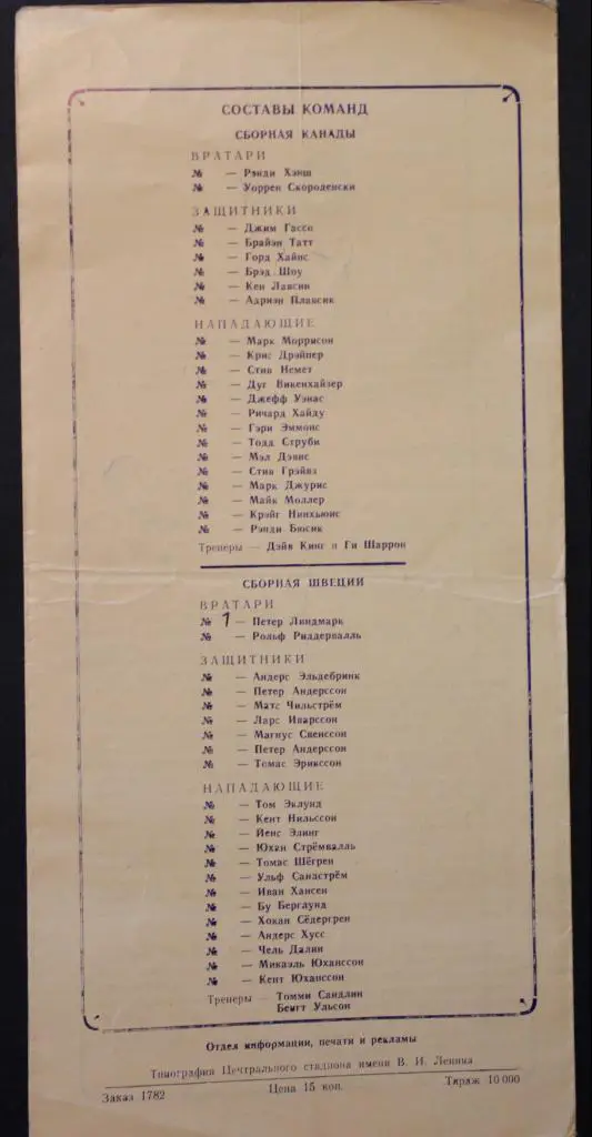 Приз Известий Финляндия-ЧССР, Канада-Швеция 17.12.1988 1