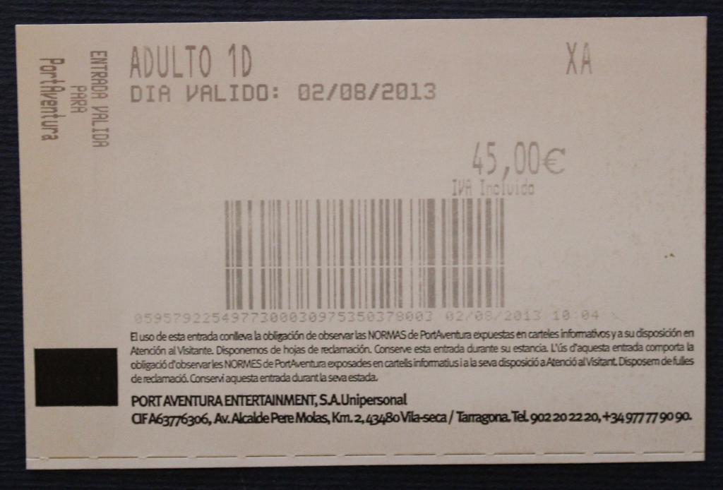 Билет в Порт-Авентура (Испания 2013) 1
