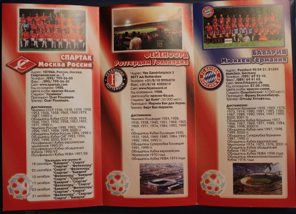 Футбол. Спартак Москва в группе Н Лиги чемпионов 2001-2002 2