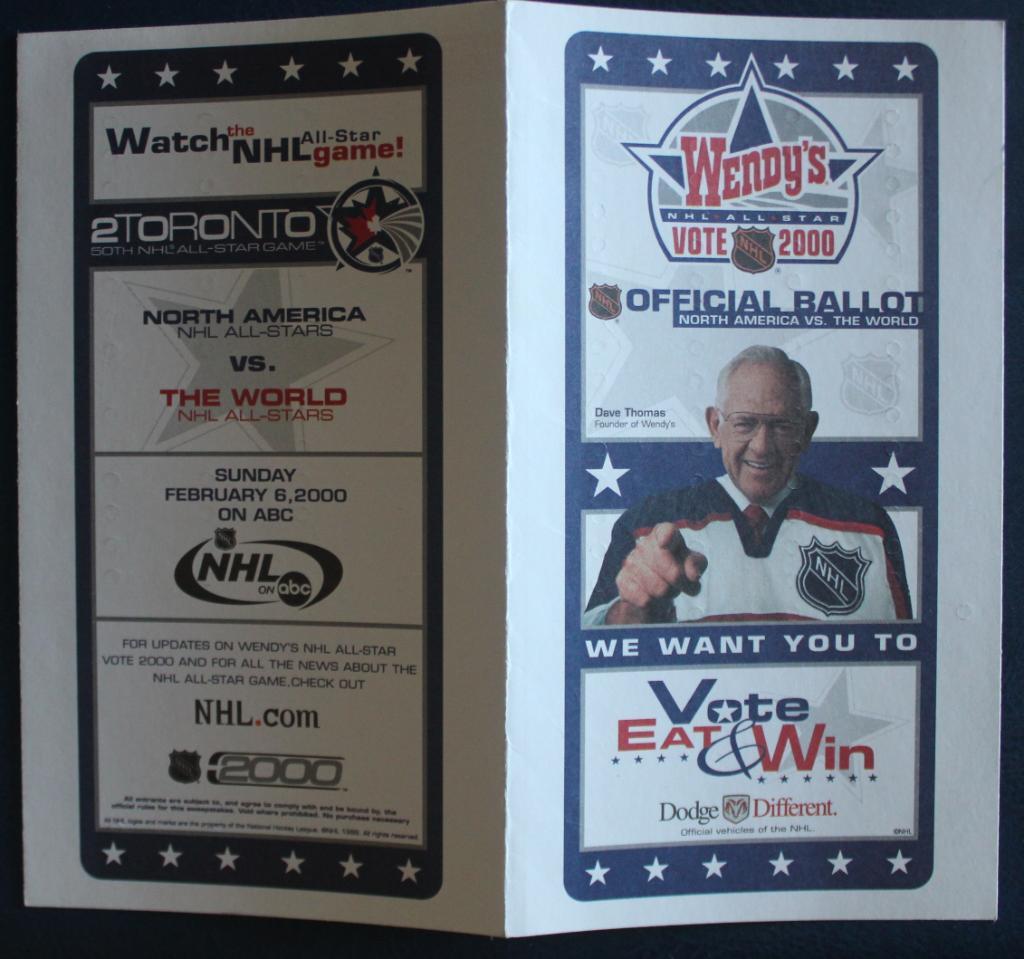 Программа официального голосования к Матчу звезд НХЛ 2000
