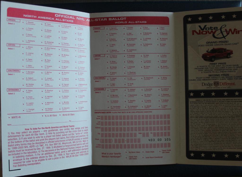 Программа официального голосования к Матчу звезд НХЛ 2000 1