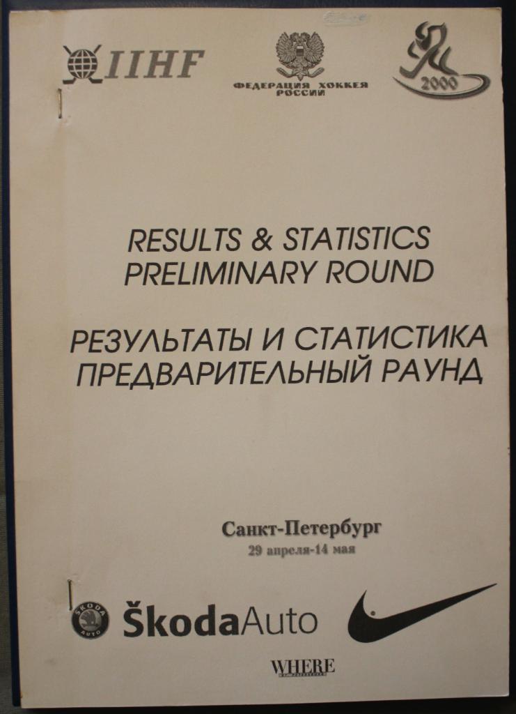 Хоккей Чемпионат мира 2000 Петербург Предварительный раунд итоговая статистика