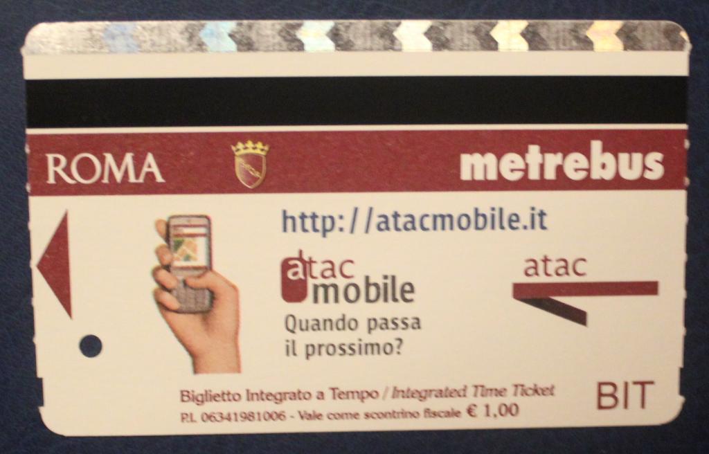 Билет на метро Рима (Италия)