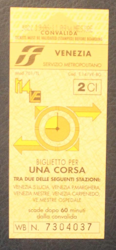 Билет на электричку Местре - Венеция (Италия)