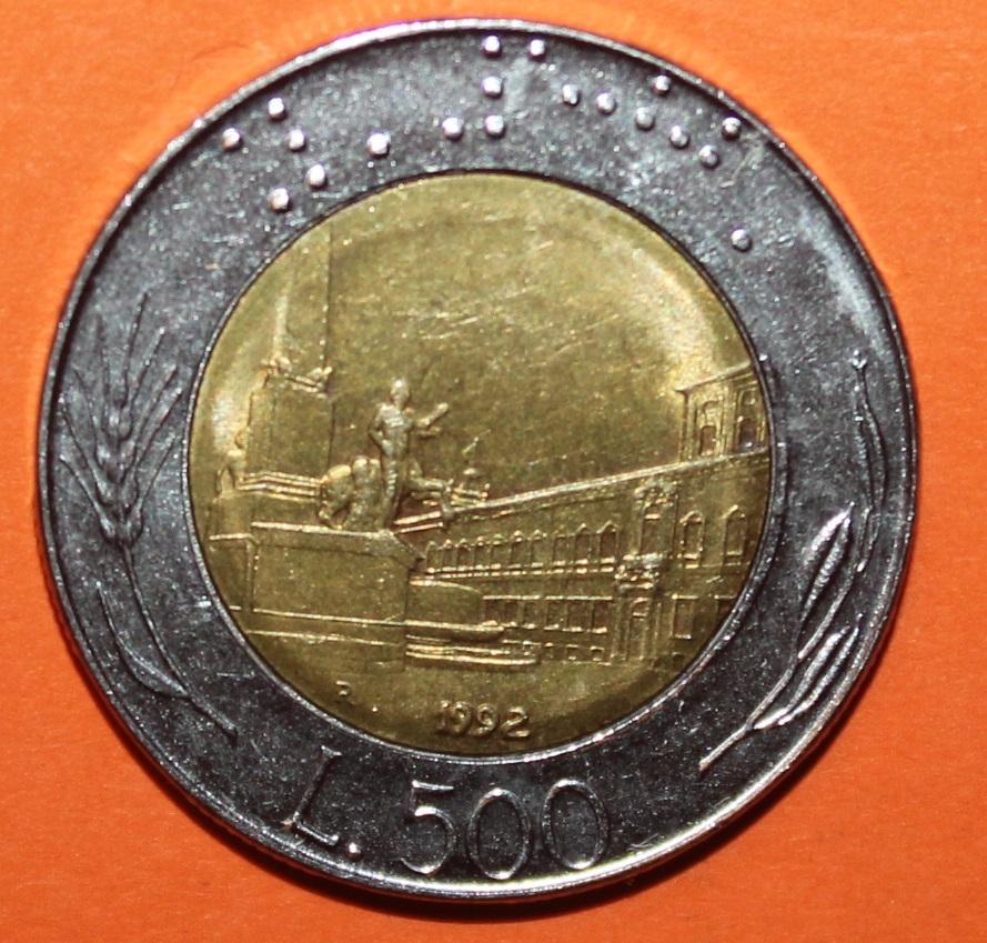 500 лир Италия 1992, биметалл