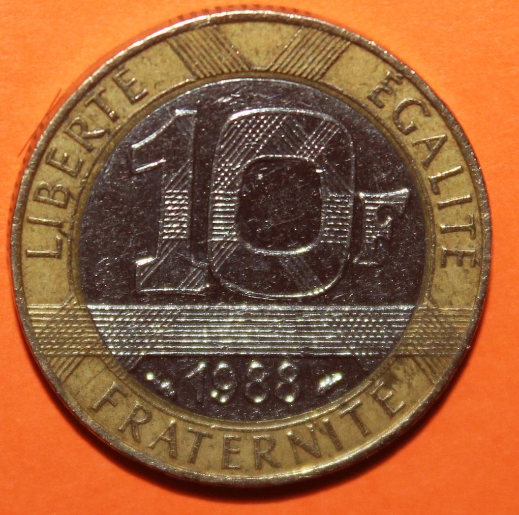 10 франков Франция 1988 биметалл