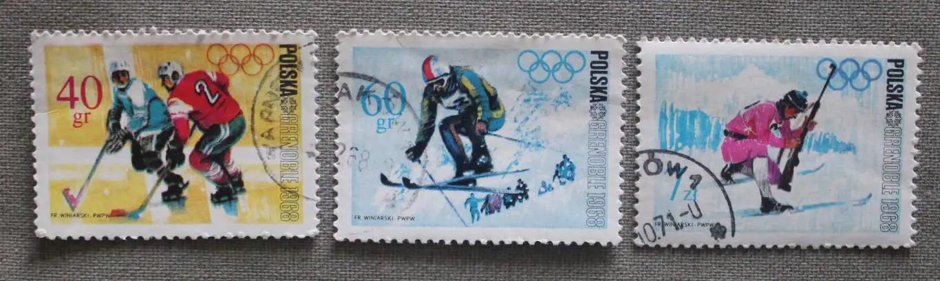Зимняя Олимпиада 1968 Гренобль (Франция) 3 марки Почта Польши 1968