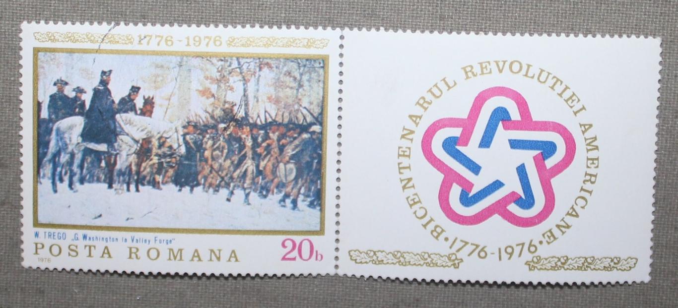 200 лет независимости США. У.Трего Марш в Вэлли-Фордж. Почта Румынии 1976