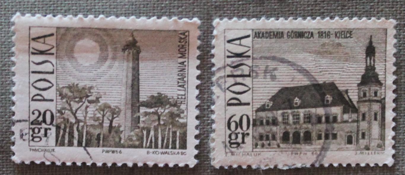 Две марки из Архитектура. Почта Польши 1966