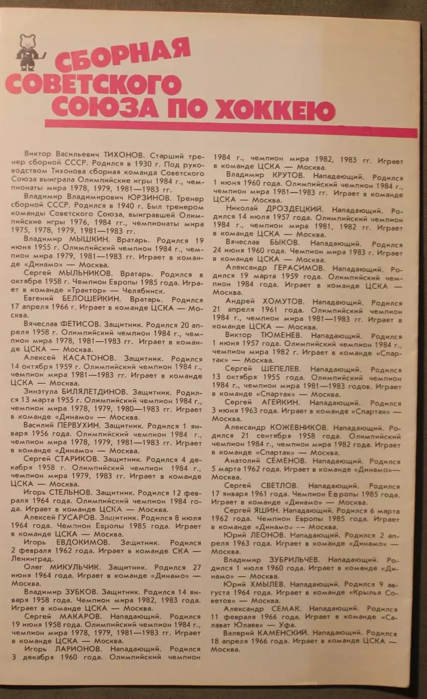 Сборная Советского Союза по хоккею. Чемпионат мира и Европы Москва 1986 5