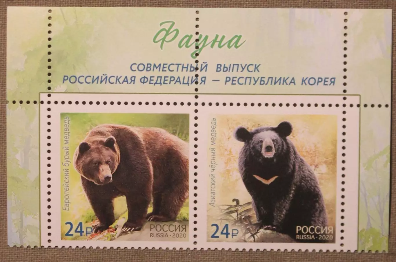 Совместный выпуск РФ и Республики Корея. Медведи Фауна Почта России 2020