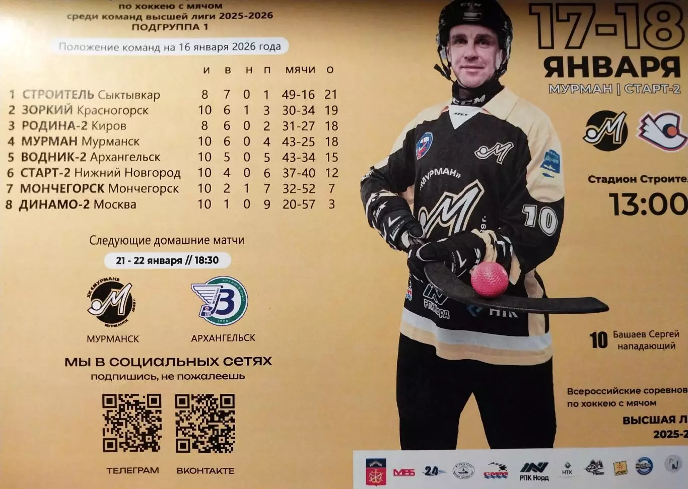 Мурман (Мурманск) - Старт-2 (Нижний Новгород). 17-18.01.2026. Хоккей с мячом