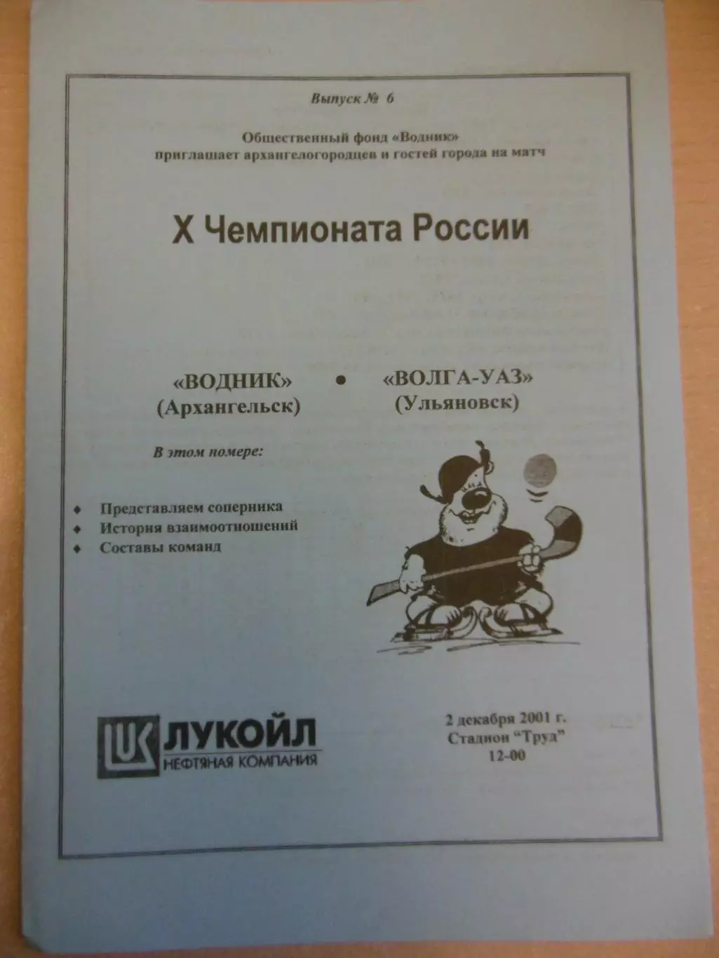 Водник Архангельск - Волга-УАЗ Ульяновск. 02.12.2001 Хоккей с мячом