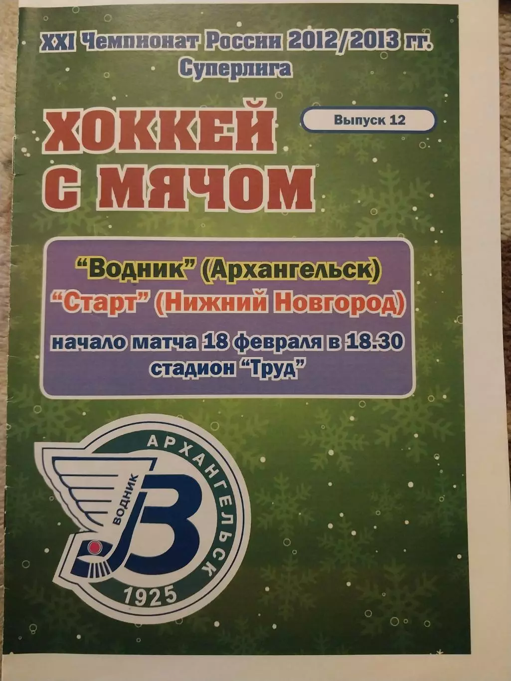 Водник Архангельск - Старт Нижний Новгород 18.02.2012 Хоккей с мячом