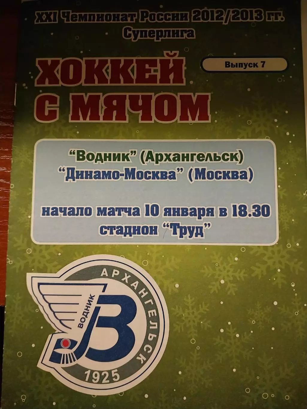 Водник Архангельск - Динамо Москва 10.01.2013 Хоккей с мячом